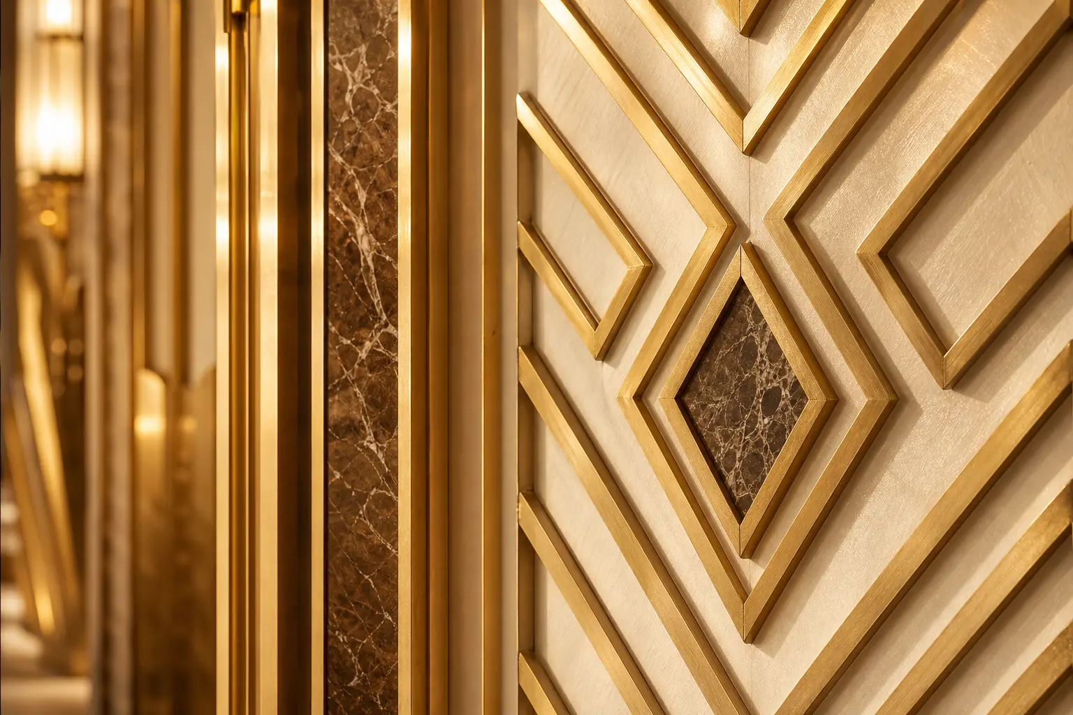 Detal Art Deco — geometryczne wzory i zlote akcenty w aranzacji Transport - "FENIX" PRZEMYSŁAW DYM